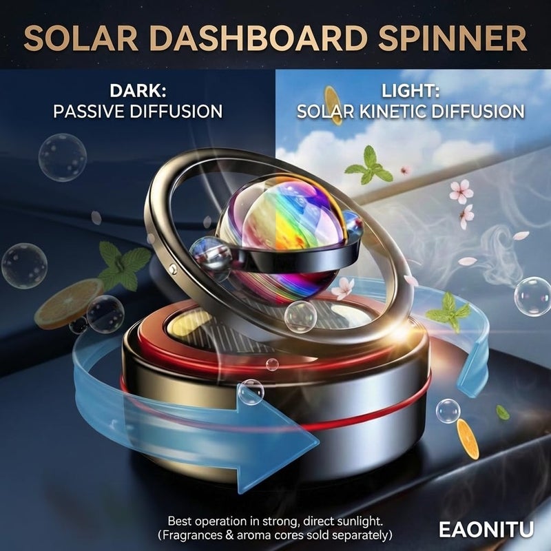 eaonitu Solar Dashboard Spinner, Sun Powered Kinetic Car Decoration Diffuser, Space Theme Automotive Accessories, Valentine's Birthday Gift Exchange, Fragrance & Aroma Cores Sold Separately (Celestial Black) - Image 5