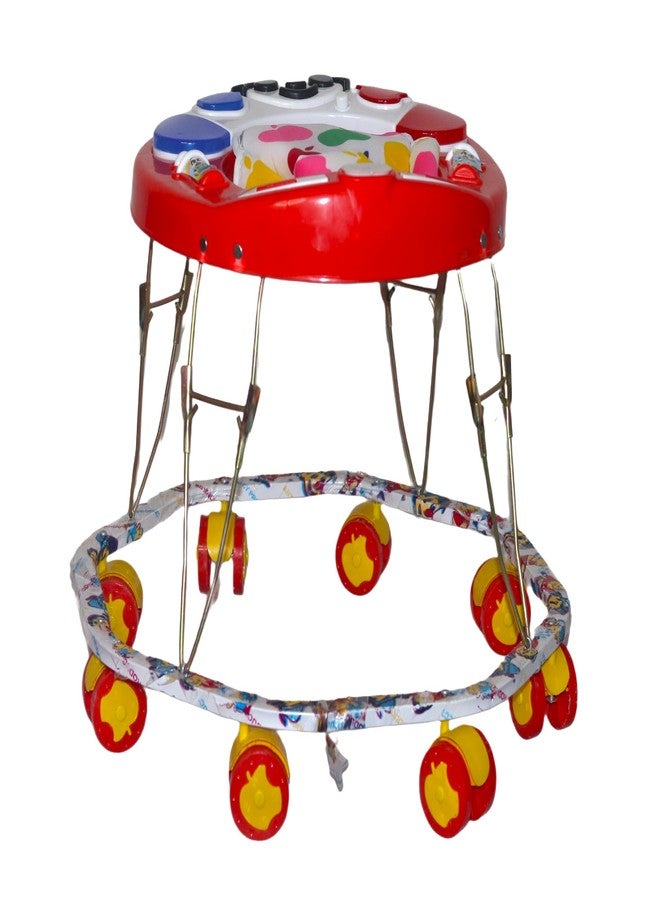 EVOSHINE Baby Walker with Music, 8 Bend Unique Design, Heavy Duty Metal Frame, 6-18 Months Baby Activity Walker, Safe & Comfortable First Step Walking Support (Red) - Image 3