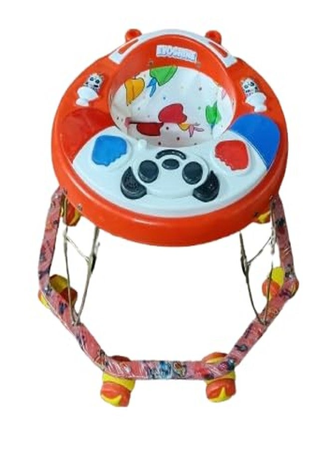 EVOSHINE Baby Walker with Music, 8 Bend Unique Design, Heavy Duty Metal Frame, 6-18 Months Baby Activity Walker, Safe & Comfortable First Step Walking Support (Red) - Image 1