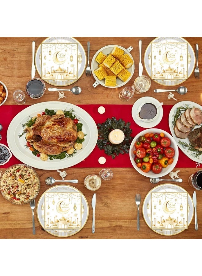 101pcs Eid Mubarak Dinnerware Set 10 Person Ramadan Tableware Set Dinner Plates Cups Disposable Napkins Straws Knives Forks And Spoons Ramadan Tablecloth, Hanging Eid Mubarak Decorations (White) - Image 3