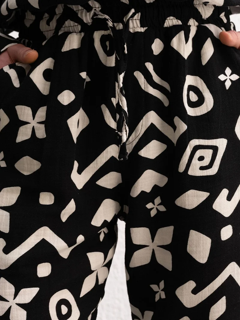 Giesto Black GIESTO Ethnic Print Relaxed Fit Drawstring Pants for Men | Best Price UAE