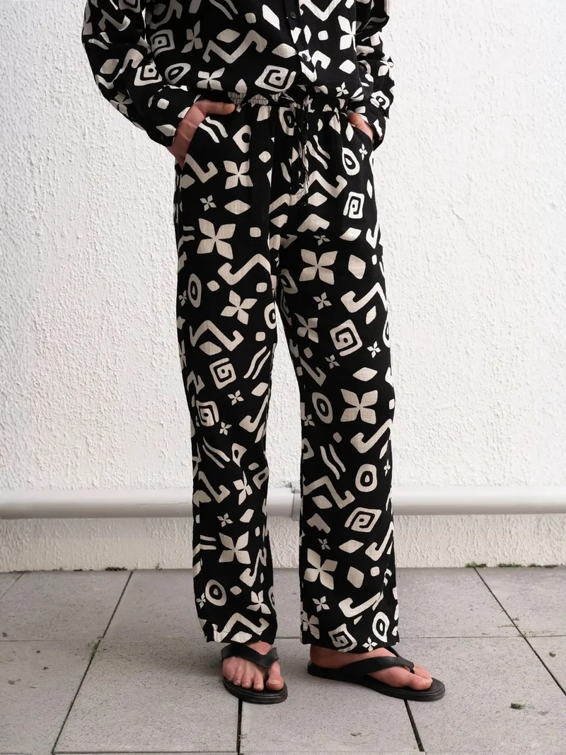 جيستو GIESTO Ethnic Print Relaxed Fit Drawstring Pants