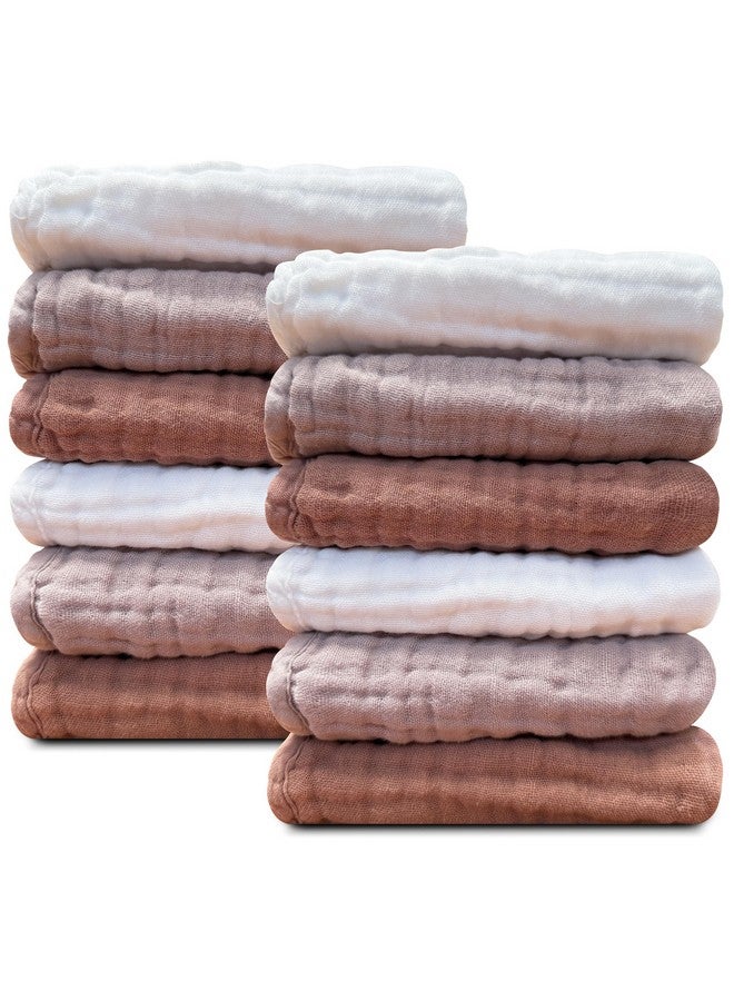 Sunny zzzZZ Baby Muslin Washcloths -100% Cotton Muslin Soft Absorbent Large Baby Bath Wash Cloths for Newborns Kids Girls and Boys -12 Pack, 12x12 Inches - White+Light Bean Paste Series - Image 1