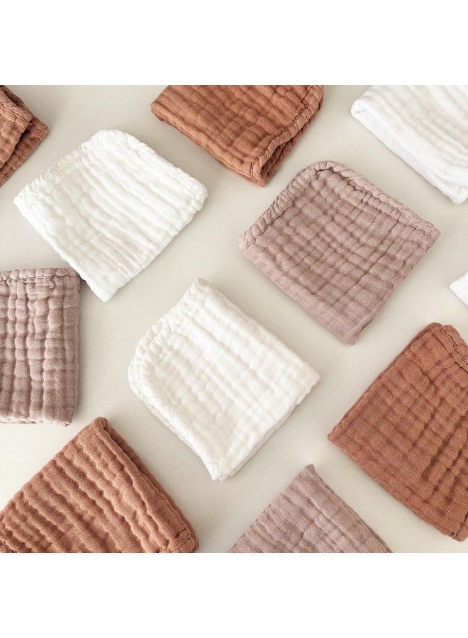 Sunny zzzZZ Baby Muslin Washcloths -100% Cotton Muslin Soft Absorbent Large Baby Bath Wash Cloths for Newborns Kids Girls and Boys -12 Pack, 12x12 Inches - White+Light Bean Paste Series - Image 2