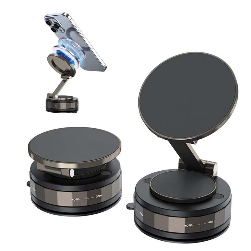 TECPHILE Magnetic Phone Holder for Car Magnetic Mobile Holder with 360° Rotatable & Foldable Metal Cell Phone Holder, Strong Grip Vacuum Seal, Car Mount Compatible with All Phones - Image 1