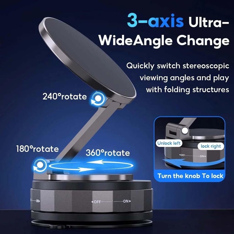 TECPHILE Magnetic Phone Holder for Car Magnetic Mobile Holder with 360° Rotatable & Foldable Metal Cell Phone Holder, Strong Grip Vacuum Seal, Car Mount Compatible with All Phones - Image 2