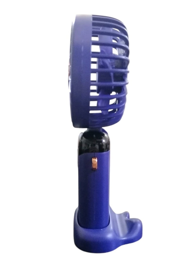 دينكس مروحة يدوية تعمل بالبطارية مع قاعدة وحزام للرقبة، وقت تشغيل 8 ساعات، شاشة رقمية، 5 سرعات قابلة للتعديل، 90 درجة، مروحة صغيرة قابلة لإعادة الشحن بقوة 3 وات، لون أزرق - Image 3