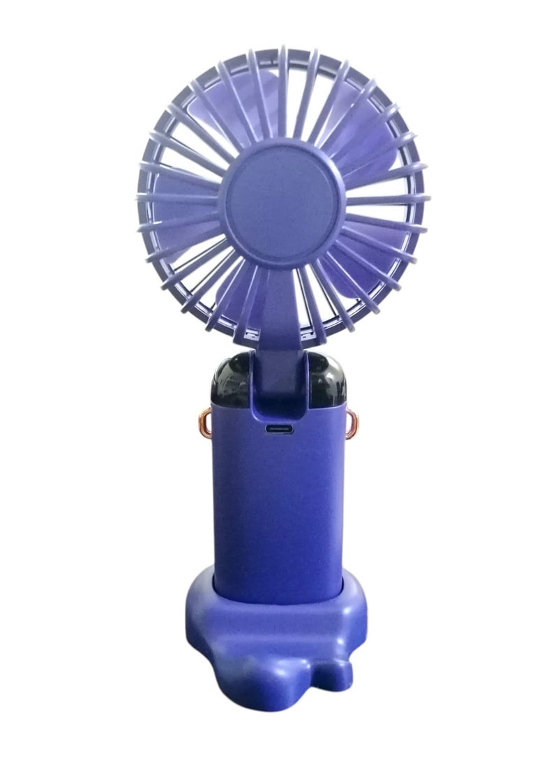 دينكس مروحة يدوية تعمل بالبطارية مع قاعدة وحزام للرقبة، وقت تشغيل 8 ساعات، شاشة رقمية، 5 سرعات قابلة للتعديل، 90 درجة، مروحة صغيرة قابلة لإعادة الشحن بقوة 3 وات، لون أزرق - Image 4
