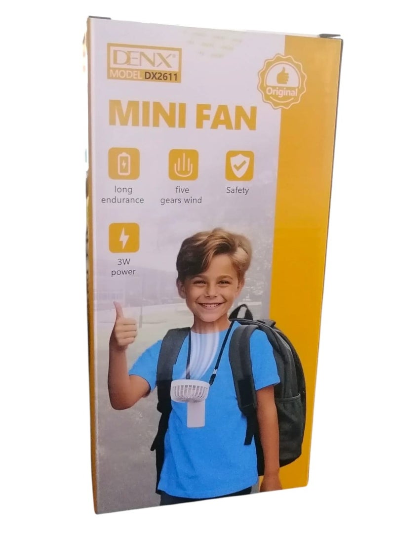 دينكس مروحة يدوية تعمل بالبطارية مع قاعدة وحزام للرقبة، وقت تشغيل 8 ساعات، شاشة رقمية، 5 سرعات قابلة للتعديل، 90 درجة، مروحة صغيرة قابلة لإعادة الشحن بقوة 3 وات، لون أزرق - Image 5