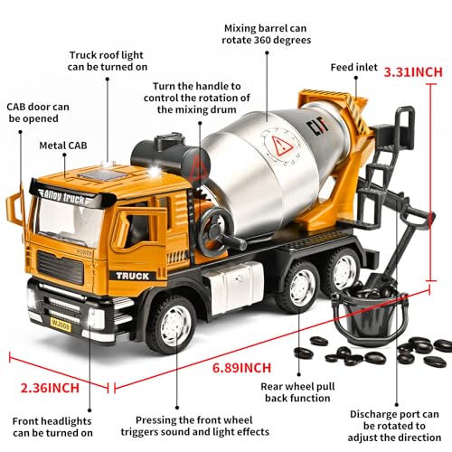 NOVAFUSION Cement Mixer Truck Toys for BoysCement Mixer Toy Truck Metal Diecast CabPull Back Mixer Trucks Construction Trucks with Lights and SoundsCement Truck Toys for Boys 35 Year Old - Image 5