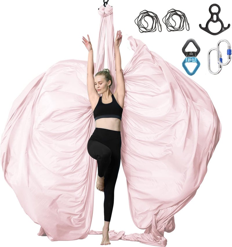 SKYPHAROS Aerial Silks Yoga Swing Set - 9/11 Yards Aerial Yoga Hammock Kit Anti-Gravity Flying for Fitness, Low/Non Stretch Nylon Tricot Fabric Hardware Included for Dance - Image 1