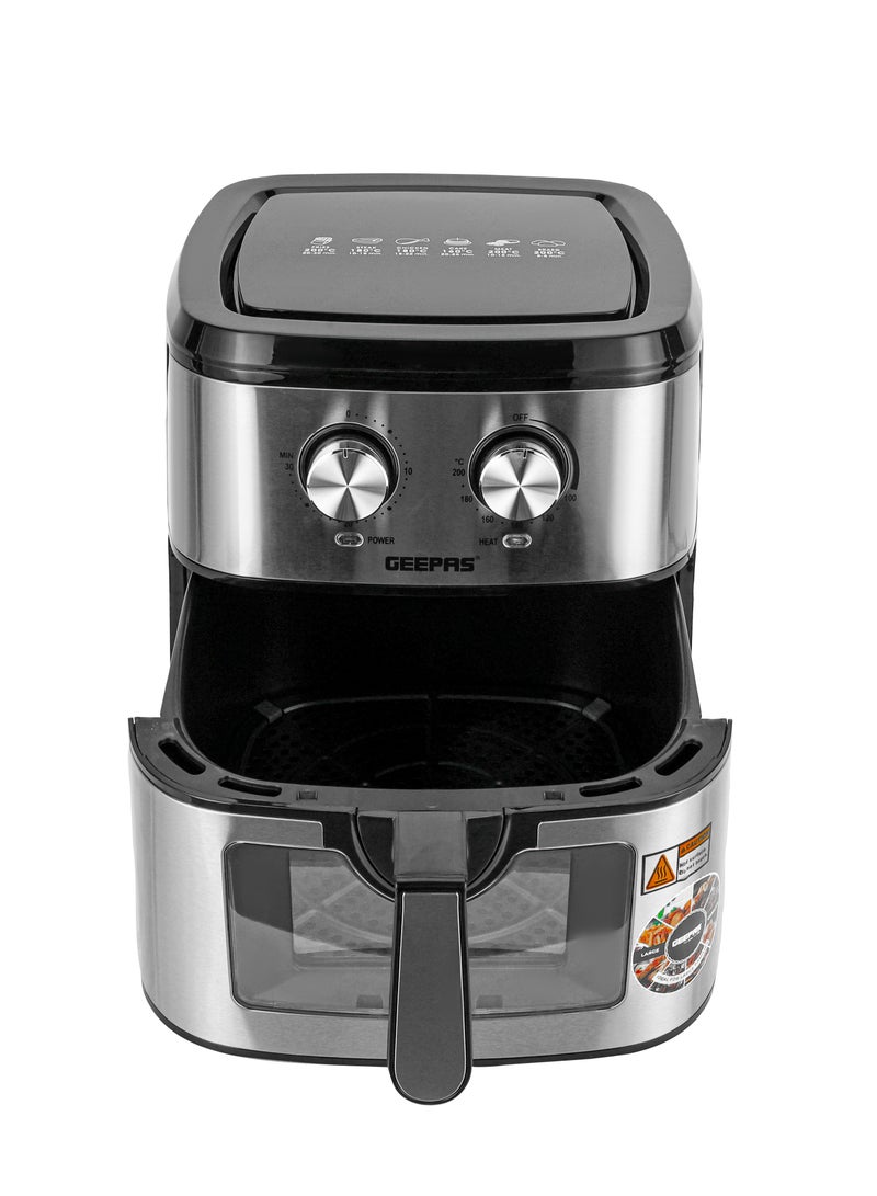 GEEPAS Air Fryer  9.2 L With 30 Min Timer| Pot With A Rack, Both With Non Stick Coating, Oil Free, Adjustable Time & Temperature, Vortex Air Frying Technology, Cooks 30% Faster 9.2 L 1800 W GAF37542 Silver/Black - Image 3