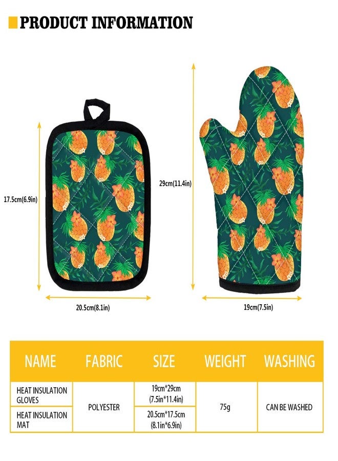 GLENLCWE Tropical Pineapple Floral Kitchen Apron with Oven Mitts and Pot Holders Set for Baking Cooking,Adjustable Apron with Pocket,Washable - Image 5