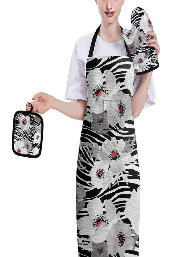 GLENLCWE Tropical Pineapple Floral Kitchen Apron with Oven Mitts and Pot Holders Set for Baking Cooking,Adjustable Apron with Pocket,Washable - Image 2