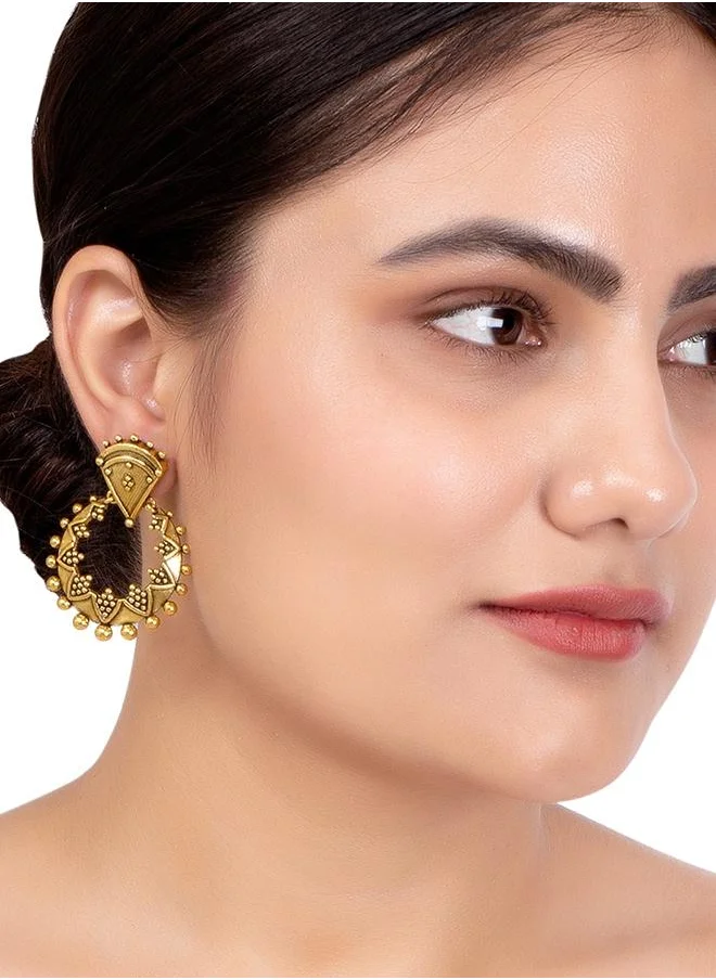VOYLLA Rava Ball Oxidized Gold Plated Hoop Style Earrings