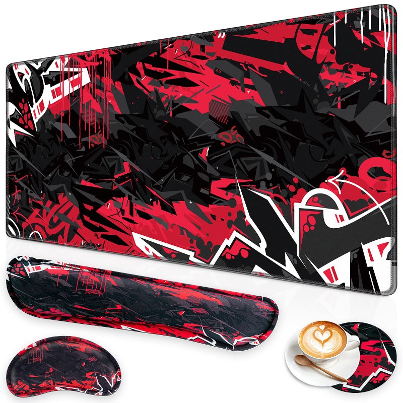 Canjoy Gaming Mouse Pad Set, 4-in-1 XXL Large Mouse Pad + Keyboard Wrist Rest Support+ Coaster, (35.4Ã—15.7 in) Extended Desk Pad Memory Foam Non-Slip Desk Mat for Home Office - Image 1