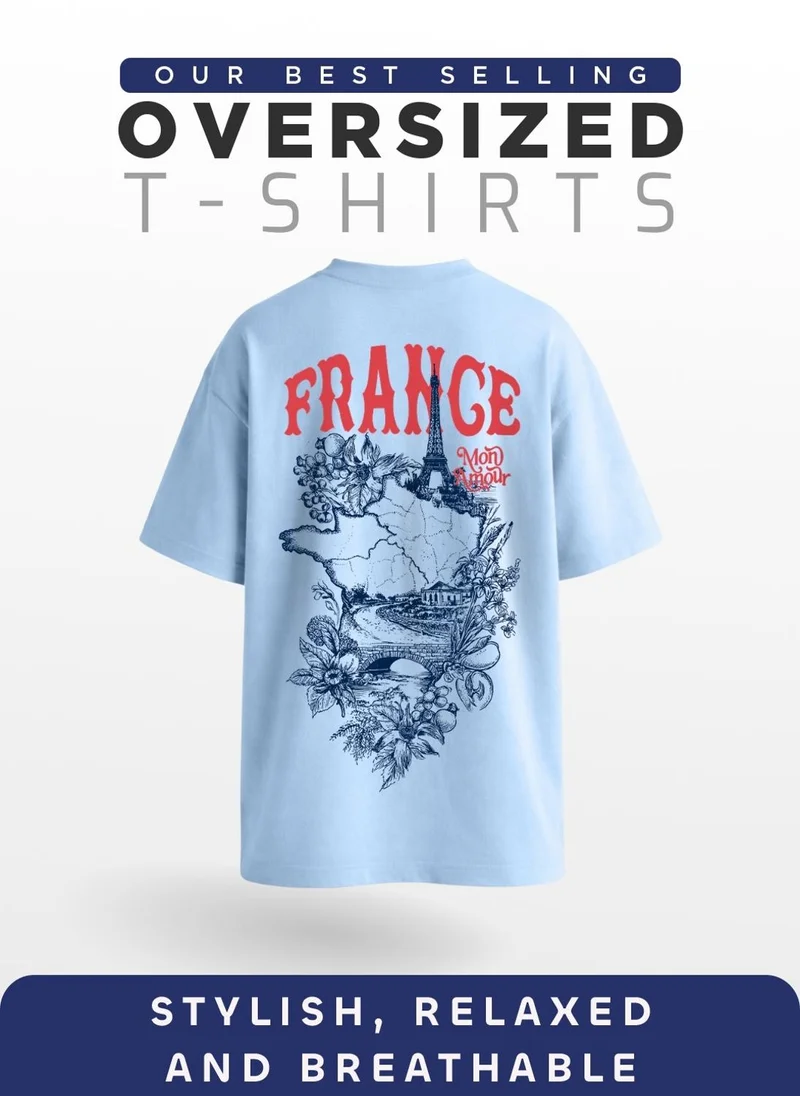 NOBERO Powder Blue Men Oversized Graphic Printed T-shirt for Men | Best Price UAE
