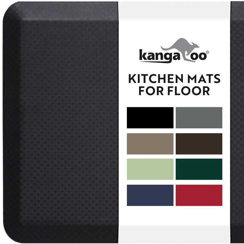 KANGAROO Thick Ergonomic Anti Fatigue Mats for Kitchen Floor Cushioned Standing Office Desk Mat Waterproof Scratch Resistant Topside Supportive All Day Comfort Padded Foam Rugs 20x32 Black