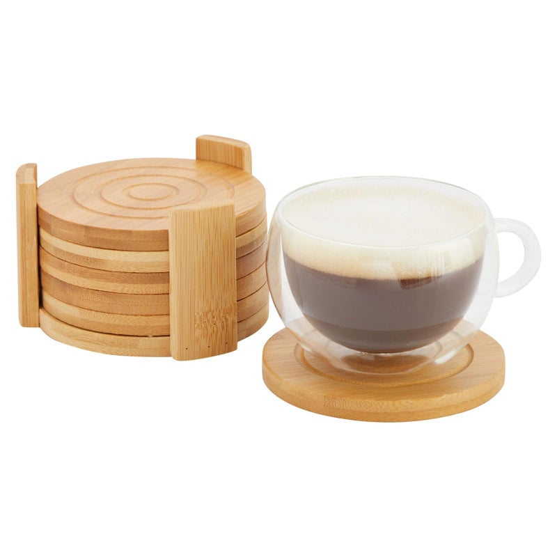 Juvale Coasters Set of 6-4.3-Inch Round Light Brown Bamboo Wood with Holder - Wooden Drink Coasters for Coffee Table Decor & Home Decor - Image 4