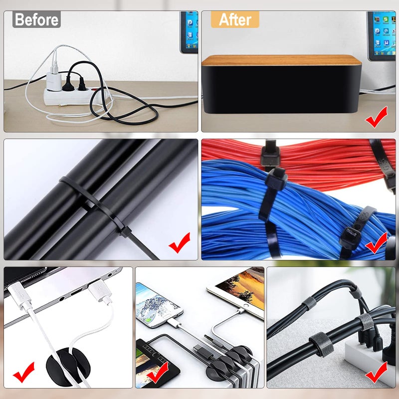 YUANYE Cable Management Box Cable Management Kit for Power Strip to Hide Wires,Cord Organizer Boxes,Safe ABS Material Wire Organizer of Cable Clips Sleeve for Home & Office,3Pack-128PCS /Black - Image 5