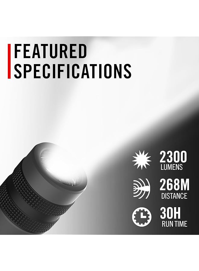 Coast GX30 2300 Lumen Waterproof Rechargeable Dual Power LED Flashlight with Twist Focus Anti Roll Cap and Textured Handle - Image 2