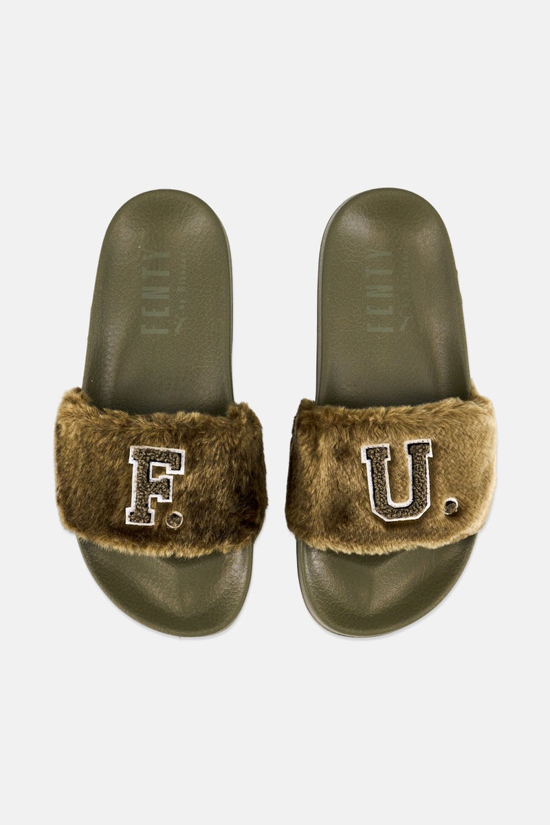 PUMA Kids Girl Leadcat Fenty Slides, Burnt Olive - Image 3