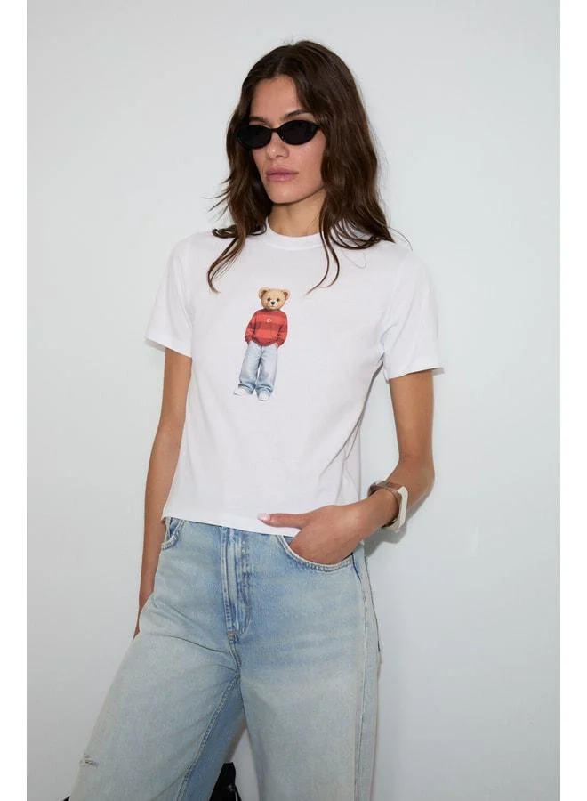 GRIMELANGE ASENA Women's Soft and 100% Organic Cotton World Cup Special Printed White T-Shirt.
