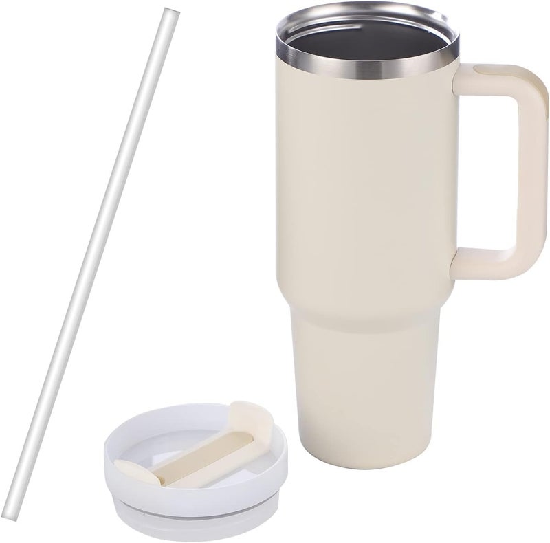 JOLYMIT 1200ml Hot and Cold Insulated Cup Leak Proof Mug for Gym Travelling Car Stainless Steel Vacuum Cup Tumbler with Lid and Straw Cream - Image 1