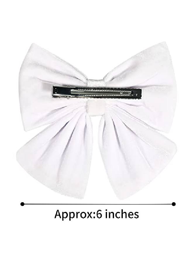 Aileam Velvet Hair Bows Girls 6" 2Pcs Big White Fall Bow Alligator Clips For Toddler Hair Clips Toddlers Teens Kids Accessories - Image 3