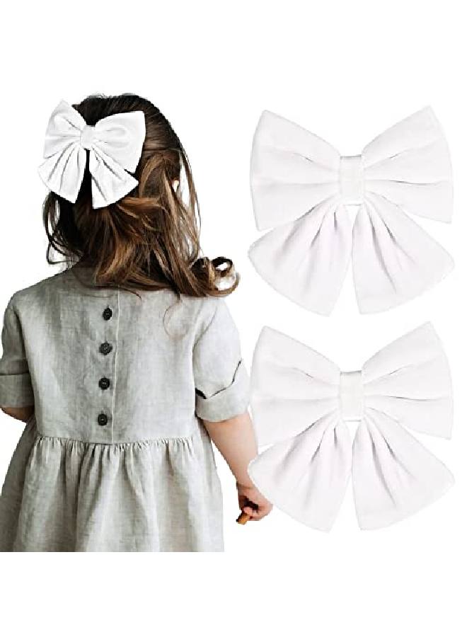 Aileam Velvet Hair Bows Girls 6" 2Pcs Big White Fall Bow Alligator Clips For Toddler Hair Clips Toddlers Teens Kids Accessories - Image 1