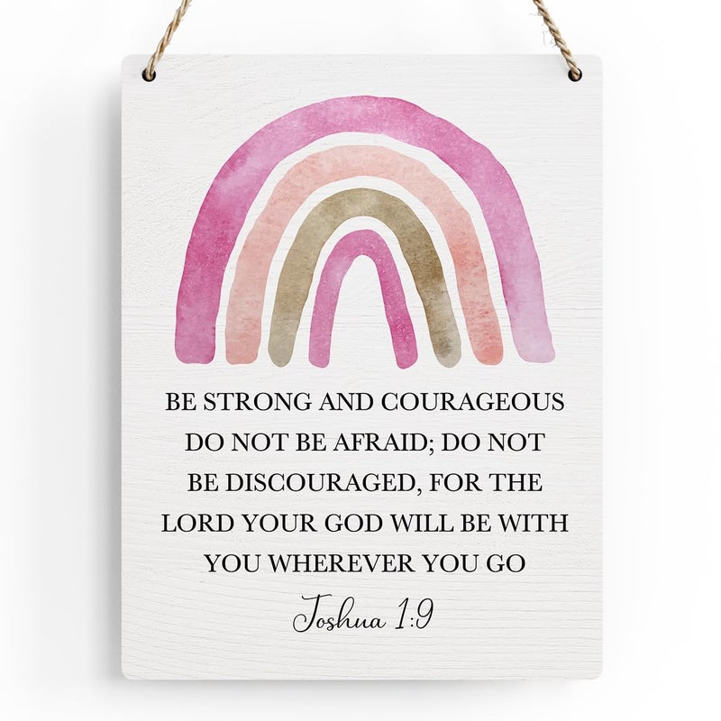 BELLOWDEER Inspirational Boho Scripture Wall Art Bible Verses Joshua 1:9 Wooden Hanging Sign Prayer Room Decor Religious Gift Christian Wall Decor for Home Office Bedroom Baby Boys Girls Room Nursery 8x10 Inches - Image 1