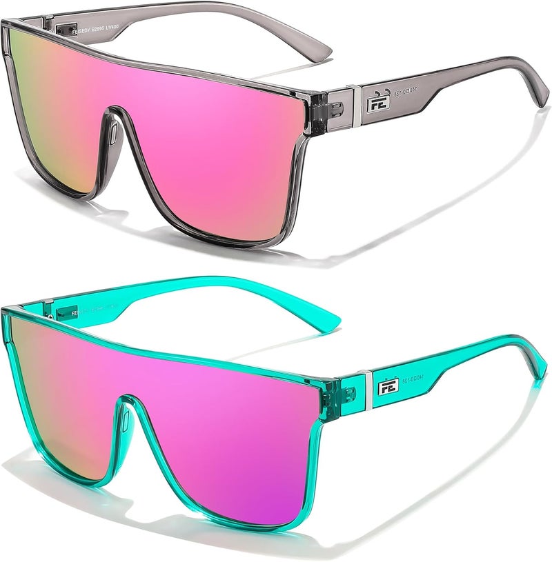 FEISEDY Fashion Flat Top Sunglasses Trendy Oversized Square Shades Women Men UV400 B2996 - Image 1