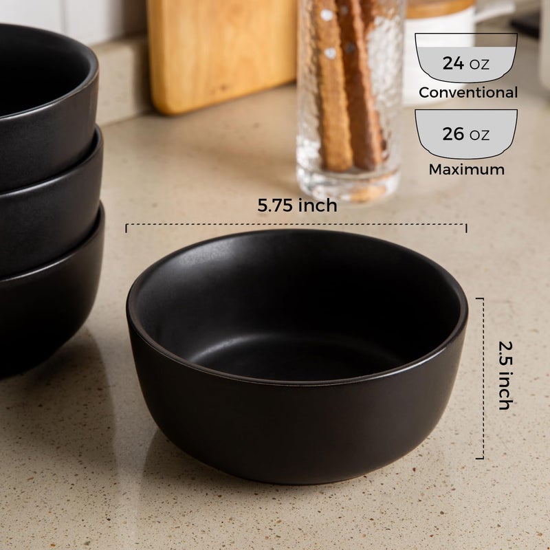 AmorArc Stoneware Cereal Bowls Set of 6, 26oz Soup Bowls Set for Cereal Soup Snacks, Modern Kitchen bowls for Meal, Dishwasher &Microwave Safe, Matte Black - Image 5