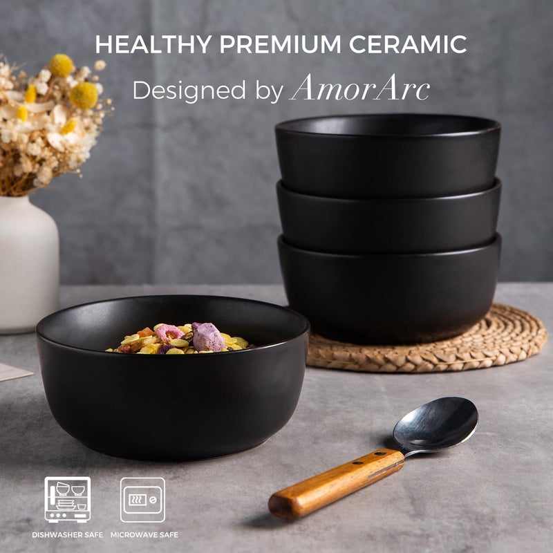 AmorArc Stoneware Cereal Bowls Set of 6, 26oz Soup Bowls Set for Cereal Soup Snacks, Modern Kitchen bowls for Meal, Dishwasher &Microwave Safe, Matte Black - Image 4