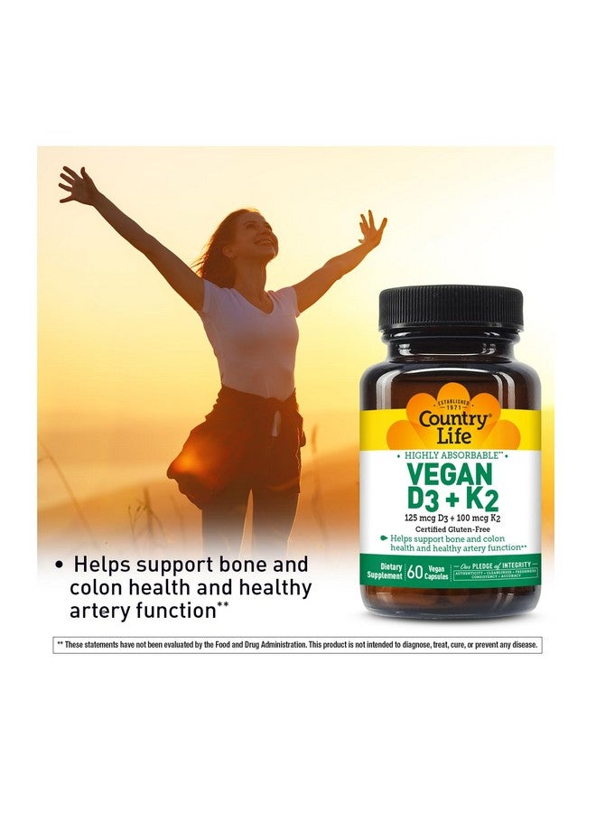 Country Life Vegan D3 + K2 - 5000 IU Vitamin D3 & 100 mcg MK-4 & MK-7 | Supports Bone, Immune, Colon & Artery Health | Certified Vegan, Gluten-Free, B-Corp, 60 Capsules - Image 3
