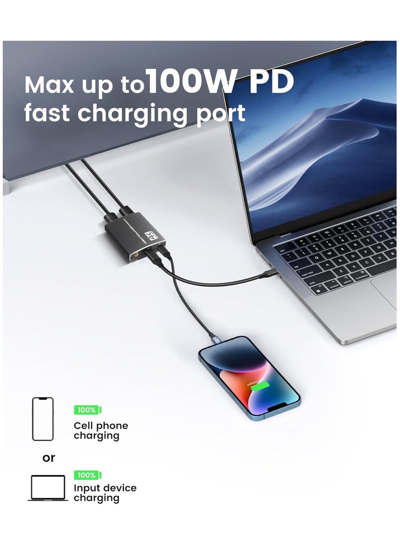 USB C To Dual Hdmi Adapter, 4k@60hz Type C To Hdmi Converter, with 3.5mm Audio Out + Max 100w Pd Charging Port, Support Extend Split Screens, Compatible with Laptops, Phone, Ipad, Pc(1 Pack) - Image 4