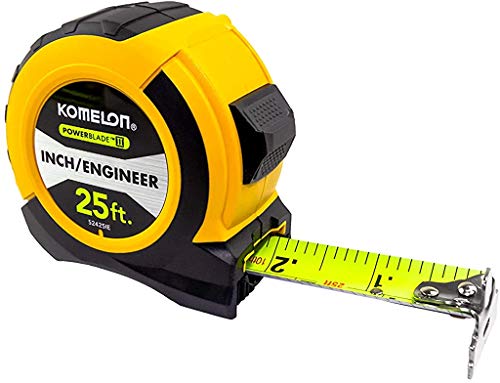 Komelon 52425IE; 25' x 1.06" Powerblade II" Engineer Tape Measure; Yellow/Black - Image 1