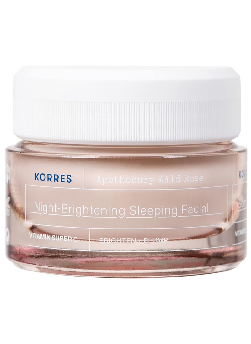 KORRES KORRES Wild Rose Skin Brightening Night Cream, Hydrating Face Moisturizer with Vitamin C, Hyaluronic Acid and Turmeric Extract, Overnight Facial Cream for Women with Tired, Depleted Skin, 40 ml 