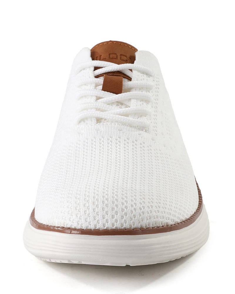 VILOCY Men's Dress Sneakers Oxfords Casual Business Shoes Lace Up Lightweight Walking Knit Mesh Fashion Sneakers White,EU42 - Image 4