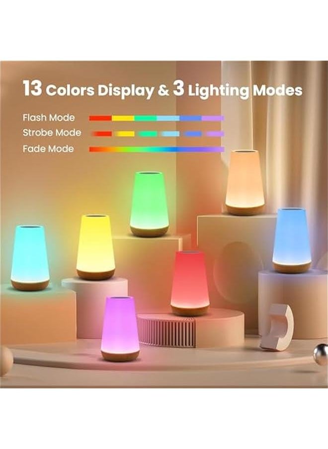 Touch Lamp, Portable Table Sensor Control Bedside Lamps with Quick USB Charging Port, 5 Level Dimmable Warm White Light & 13 Color Changing RGB for Bedroom/Office/Hallways