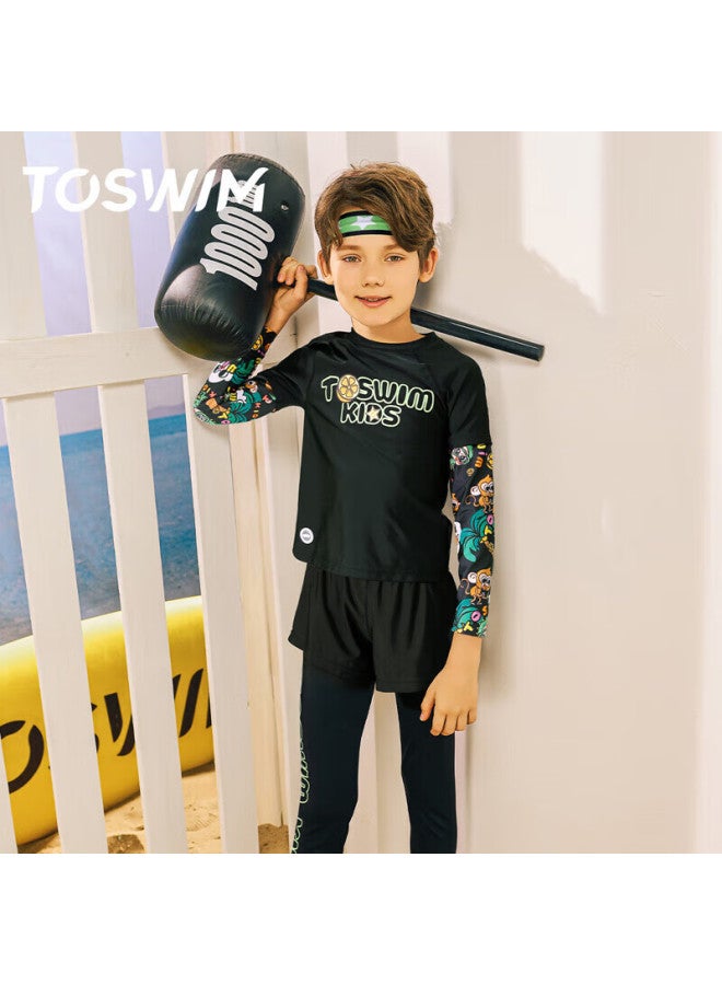 Toswim Children's Swimwear, Long-sleeve And Long Pants, Beach Sun Protection, Two-piece, Quick-drying, For Older Children, Crocodile Pattern, Size 120 - Image 1