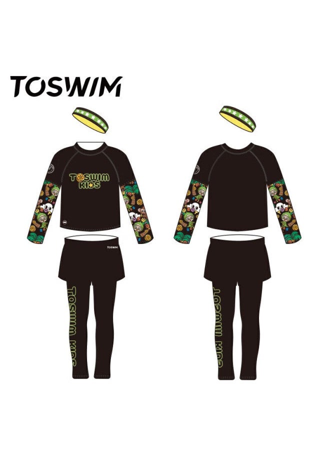 Toswim Children's Swimwear, Long-sleeve And Long Pants, Beach Sun Protection, Two-piece, Quick-drying, For Older Children, Crocodile Pattern, Size 120 - Image 2