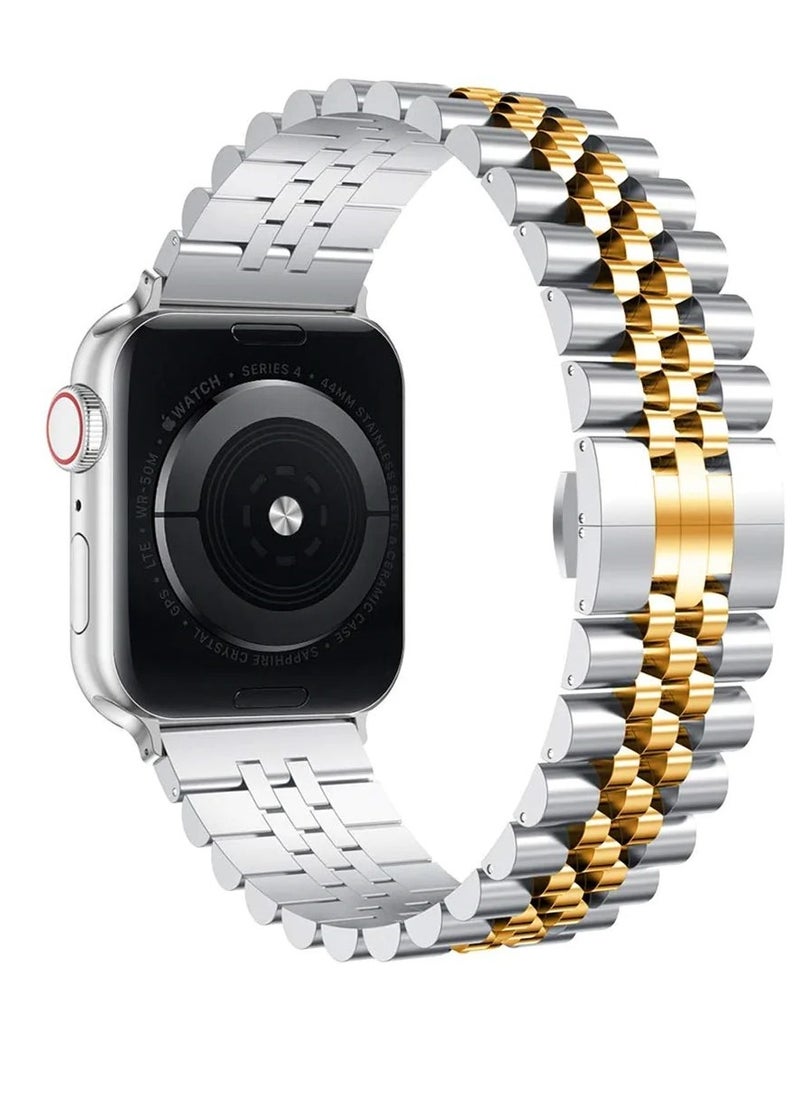 Generic - Apple watch rolex band Stainless Steel Watch Band Straps compatible 42-44mm 45mm 49 mm Silver Gold - Image 1