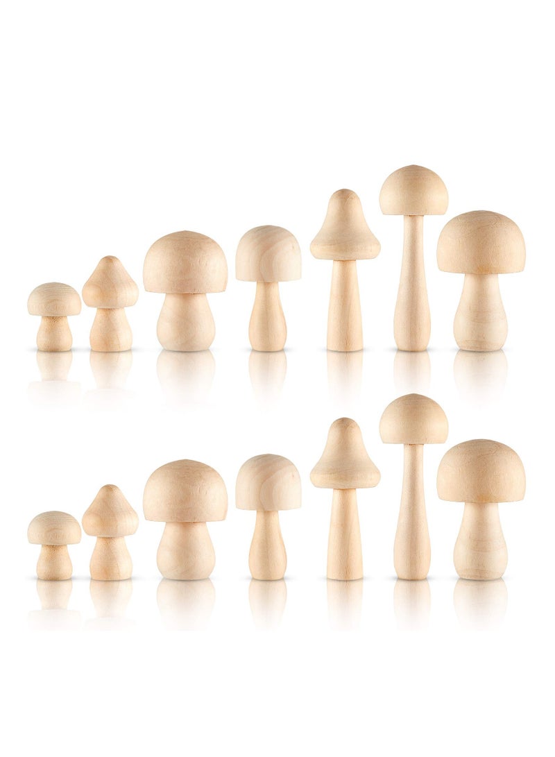 14 Unfinished Natural Wooden Mushrooms in Various Sizes for Arts and Crafts Projects - Perfect for Home Decoration and Creative DIY Activities. - Image 1