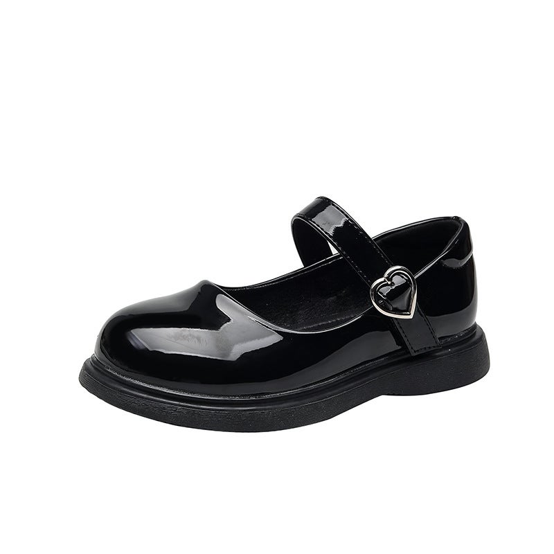Qi Ta Girls Black Patent Leather Mary Jane Shoes with Heart Buckle, Soft Sole Princess Dress Shoes - Image 5