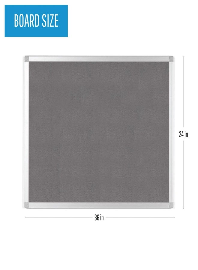 Mastervision Ayda Wall Mount Push Pin Bulletin Board, 24" x 36", Gray Felt, Aluminum Frame, for Home or Office - Image 2