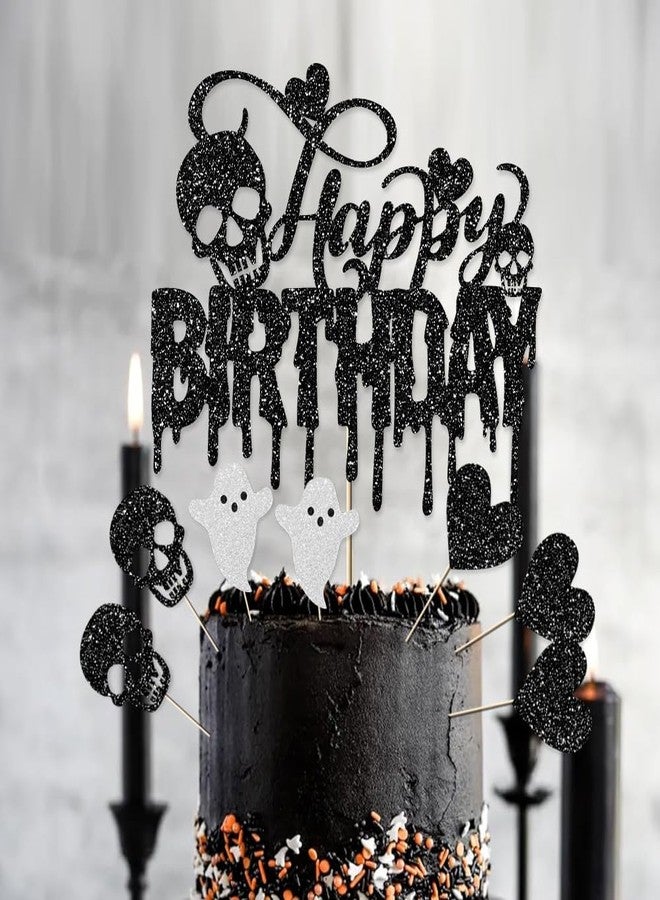 غطاء كعكة عيد ميلاد الهالوين من FHGG، زينة كب كيك سوداء لامعة للحفلات، 19 قطعة - Image 2