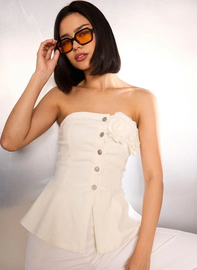 SASSAFRAS Off-Shoulder Cotton Denim Tube Top for Women