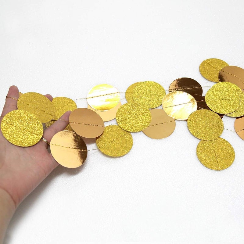 Decor365 Gold Party Decorations Glitter Dot Garland Circle Streamers for Birthdays Baby Showers Bridal Showers Christmas New Year’s Eve Valentine’s Day Anniversaries Graduation Holiday Decor - Image 2