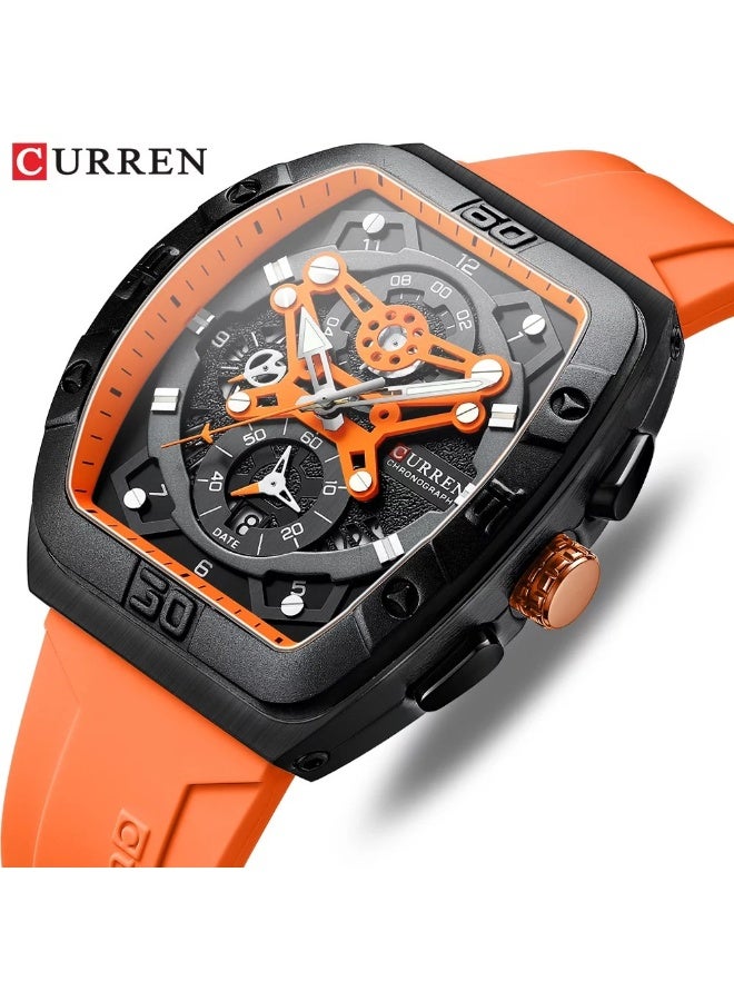 CURREN ساعة كيرين 8443 للرجال كوارتز رياضية بحزام سيليكون هيكل سبائك أزياء متعددة الوظائف ساعة يد مقاومة للخدش زجاج 3ATM عرض مضيء كرونوغراف تقويم تاريخ ساعات برتقالية - Image 2
